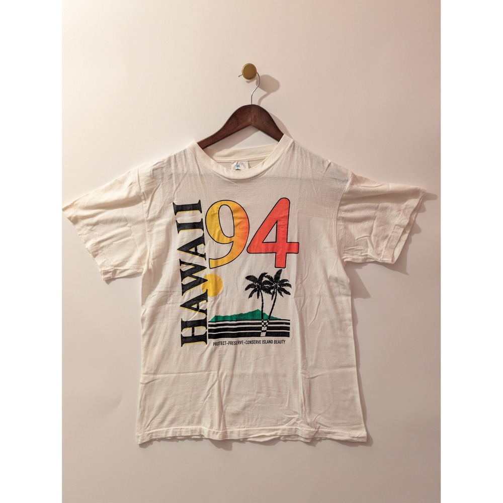 Caribbean Dream Hawaii 94 T-Shirt Mens L White Excellent Vintage 90s Surf Retro